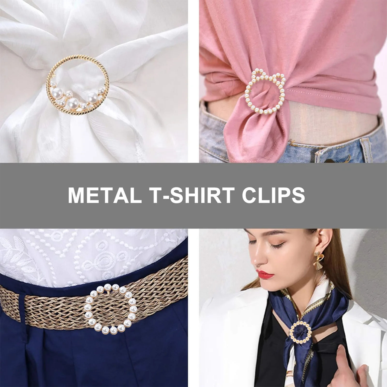 4Pcs 4 Styles Silk Scarf Buckle Ring T-Shirt Clips Fashion Round Circle Clip Buckle Shirt Silk Scarf Button