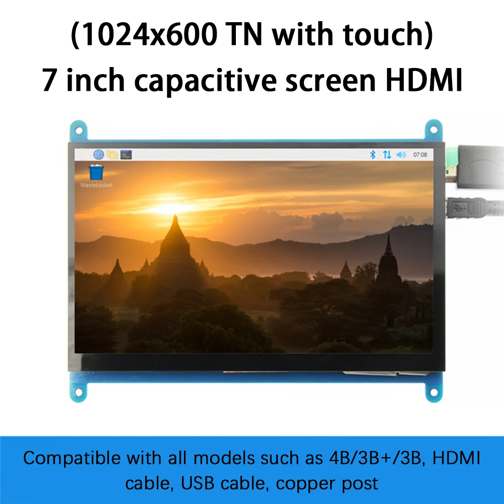 7 Inch Capacitive Touch Screen HDMI IPS LCD Display Module 1024x600 for Raspberry Pi/ BB Black/ Banana Pi Mainstream Mini PC
