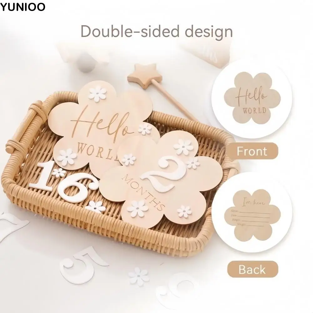 

Calendar Newborn Growth Commemorative Card Handmade Photo Props Baby Milestones Card Flower Wooden