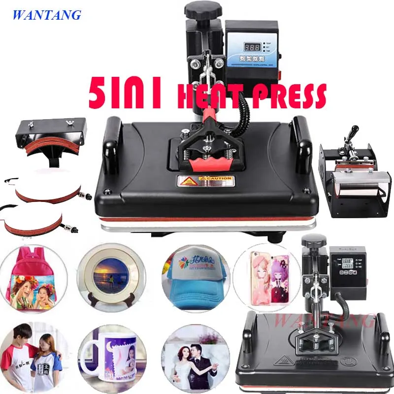 Fastshipping 5 in1 12*15 inch 30*38CM Heat Press Machine Thermal Transfer Machine for tshirts plates mugs cases bags pads