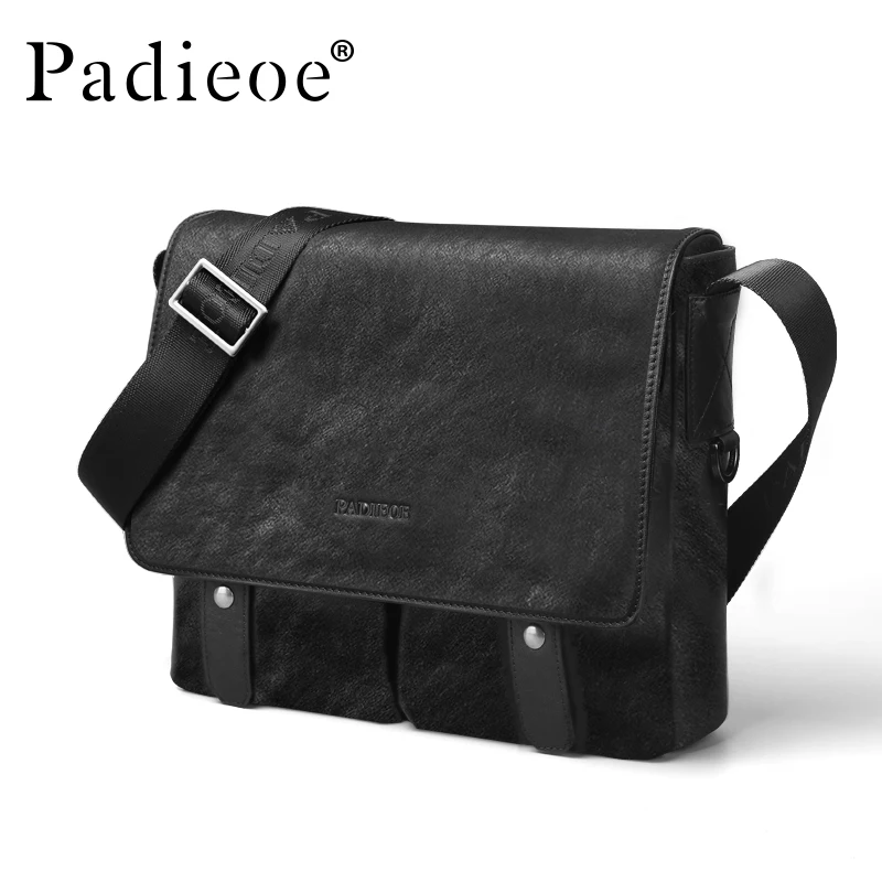 PADIEOE Men\'s Bag Leather Shoulder Bag Business Leisure Crossbody Bag Cowhide Large Capacity Men\'s Travel Backpack