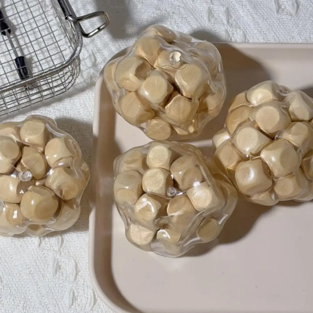 Stress Relief Ball Wooden Block Stress Ball Cube Anxiety Relief Squeeze Toy Portable Textured Fidget Ball for Travel Stress