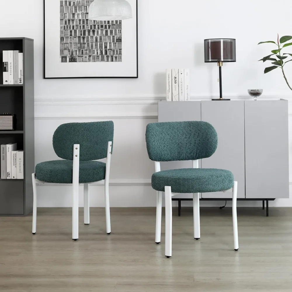 

Mid-Century Modern Upholstered Dining Chairs Set of 2 Boucle & Sherpa Upholstery for Dining Room & Kitchen