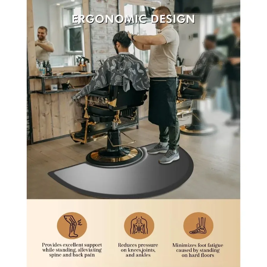 3 ft. x 5 ft. Barber Chair Mat Salon and Barber Shop Anti-Fatigue Comfort Salon Mat, Semi Circle - 7/8 in. Thick, Black