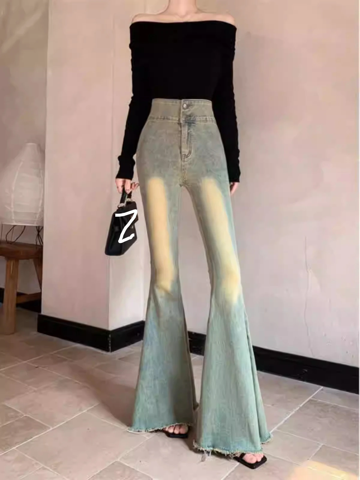 Pantalones vaqueros acampanados de cintura alta Retro para mujer, Vaqueros azules de talla grande, moda europea americana, pantalones de pierna ancha de ocio simples y versátiles