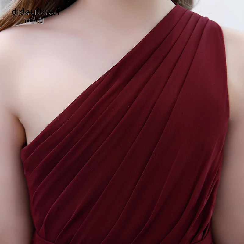 Dideyttawl Burgund Lange Chiffon-Blume Mädchen Kleider Kind Geburtstag Weihnachten Kleider One Shoulder Plissee Junior Brautjungfer Kleid