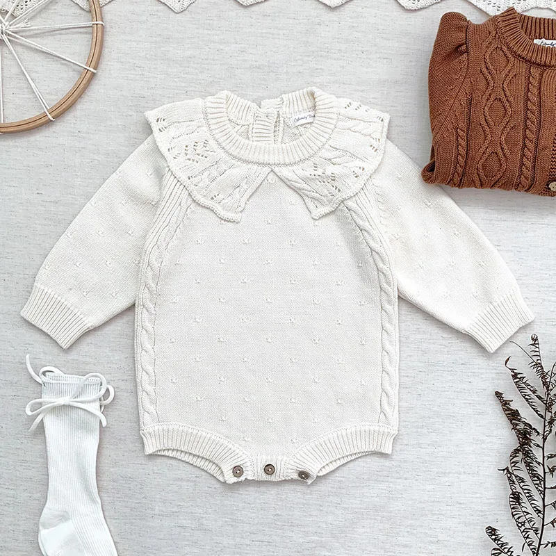 Cute Newborn Autumn Baby Girls Long Sleeve Pure Color Knit Rompers Children Jumpsuit Infant Kids Baby Girls Clothes Rompers