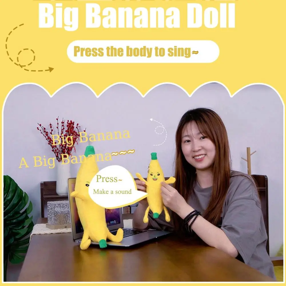 Funny Big Banana Voice Keychain with Music Big Banana Plush Toy Banana Key Chain Banana Doll Silly Big Banana Bag Pendant