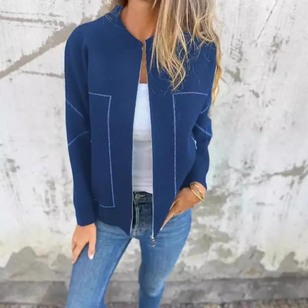 Damen Oberbekleidung einfarbige Herbst jacke stilvolle Damen Baseball-Mantel mit Reiß verschluss für Herbst Frühling lässige lose Strickjacke für den täglichen Gebrauch