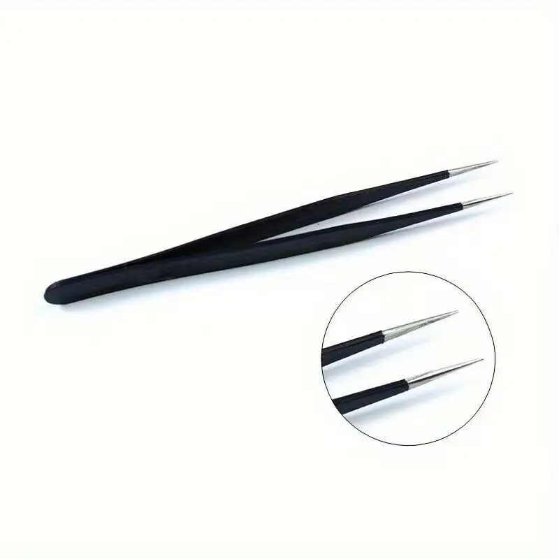 Pinzette 2 pezzi Clip fatta a mano fai-da-te, pinzette nere Gomito dritto Pinzette nere dritte curve in acciaio inossidabile per strass per nail art