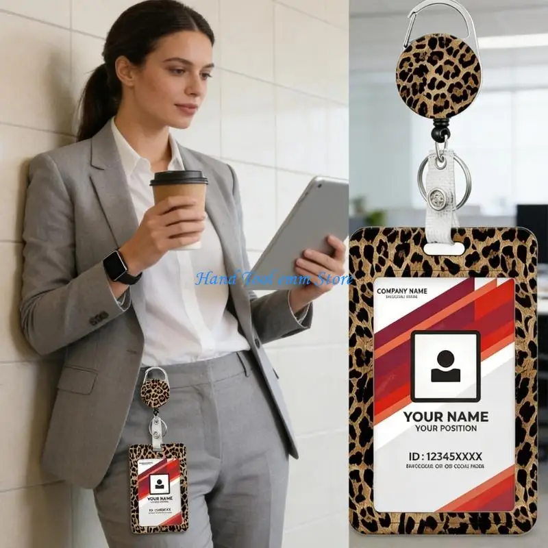 H37F Leopards Lanyard with Card Holder Retractable Badge Holder for Offices School