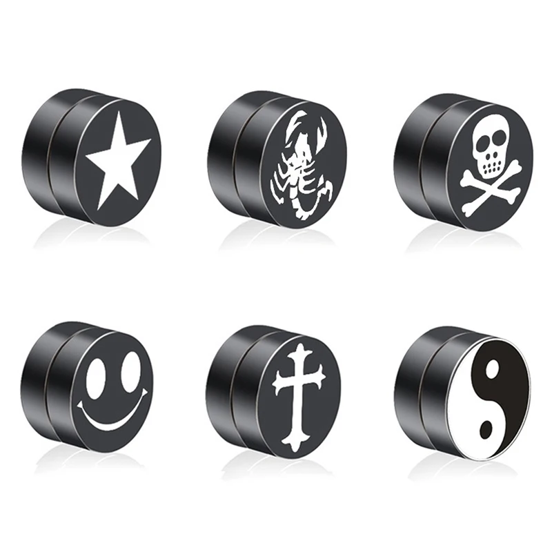 1-6pcs Logo Stainless Steel Magnetic Stud Earrings For Men Women Magnet Non-piercing Clip-on Earrings