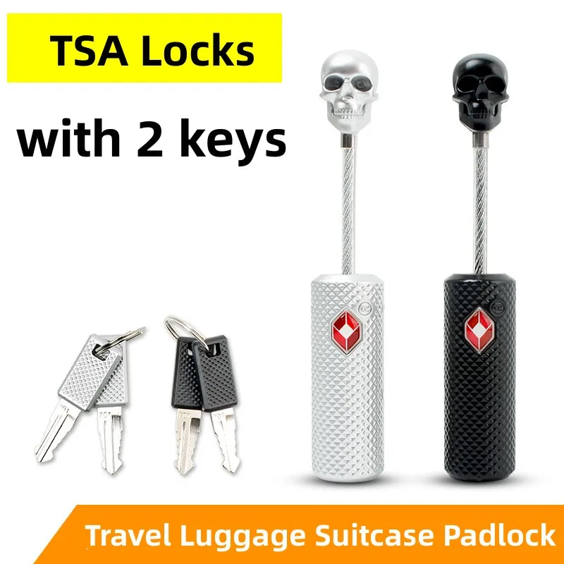 Tsa Customs Lock Overseas Skull Metal Trolley Luggage Suitcase Backpack Padlock With Steel Cable Anti-Theft Lock Luggage Lock