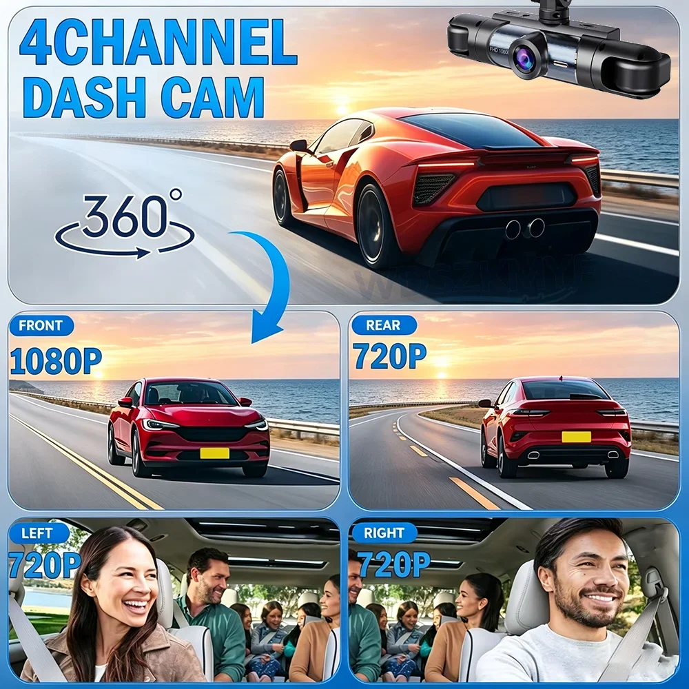 FHD 1080P 3/4 Channel Dashcam Cars Black Box Driving Camera Night Vision Loop Recording 24H Parking Mode Car Accessorie G-Sensor