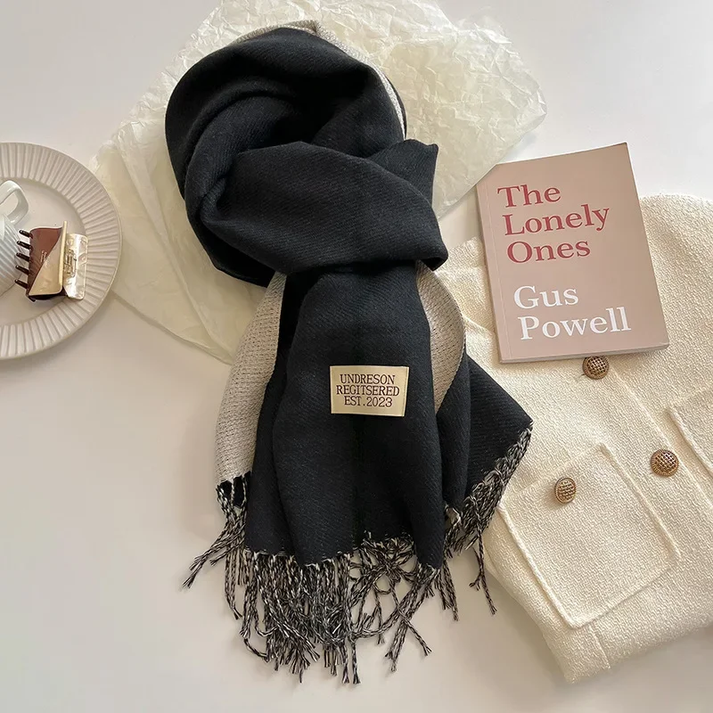 Lenço monocromático de caxemira feminino, lenços quentes, hijab macio, bandana longa, envoltório de xale, foulard bandana, moda inverno, 2023