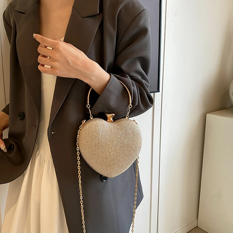 Niedliche Herz-Handtasche, Abendessen-Tasche, 2024, neue Kette, Feentasche, vielseitiger westlicher Stil, eine Schulter, diagonales Kreuz, Pfirsich-Herz-Tasche – Detail 15
