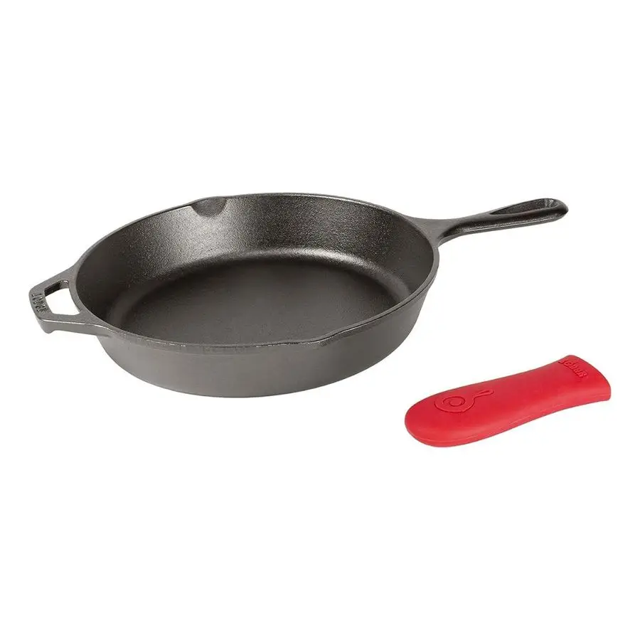 

Seasoned Cast Iron Skillet Quality Frying Pan for the Stove, Oven, Grill amp Campfire Includes Silicone Hot Handle Holder NonTox
