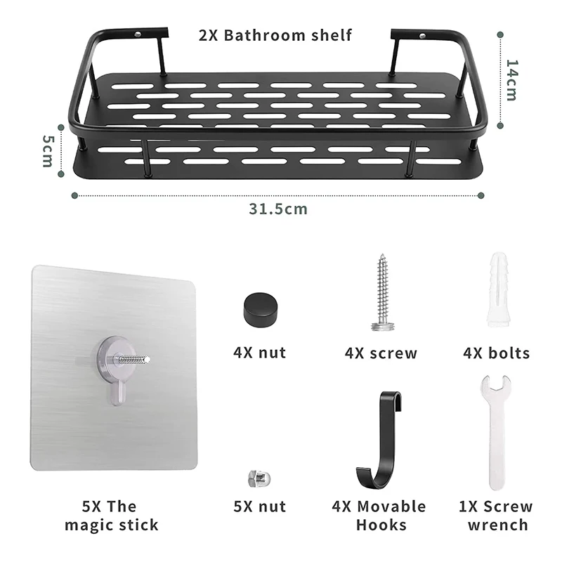 Shower Shelf Wall Mount Storage Rack Hollow Bottom Rustproof Aluminium Holder For Kitchen Bathroom Space Saving