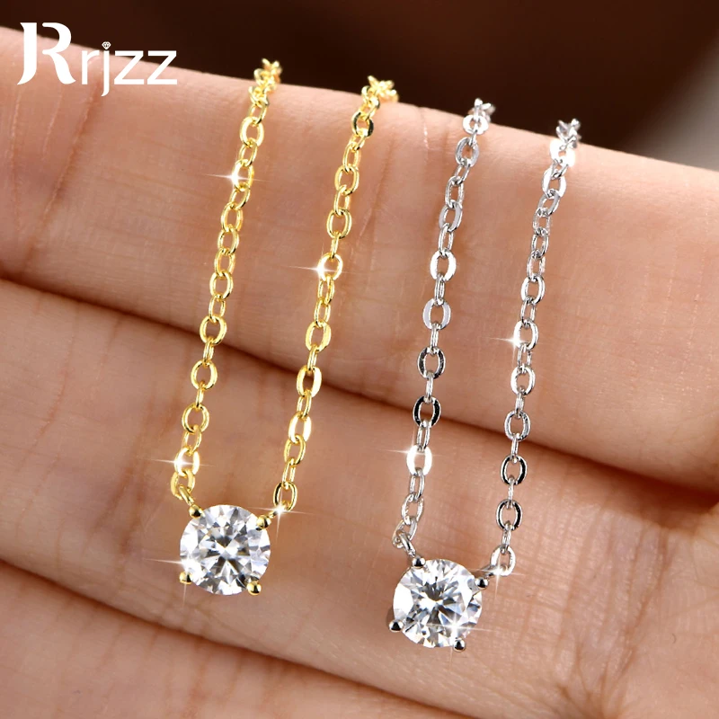

Rrjzz Solitaire 4mm 5mm Moissanite Necklace for Women D VVS1 Round Lab Created Imitation Diamond Pendant Necklace GRA Jewelry