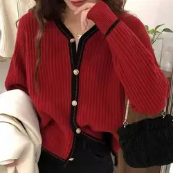 Loose Western-style Knitted Cardigan Women's Spring and Autumn New Korean Version Versatile Lazy Style V-neck Jacket Women