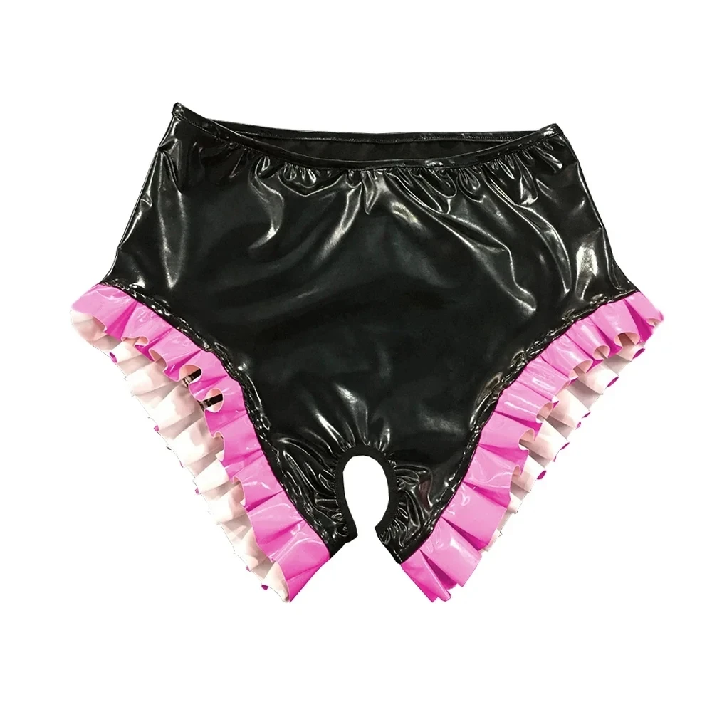 Colored PVC Leg Pleats with Open Sexy Triangle Shorts That Can Be Customized in Multiple Colors