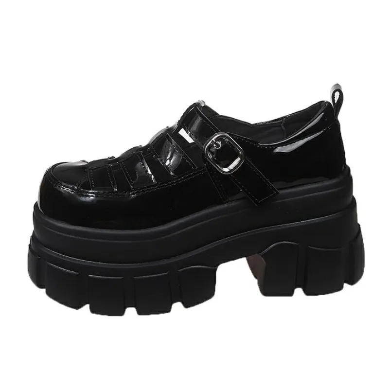 

10CM Platform Ladies Sandals New 2025 Summer Black British Style Pumps Women Hidden Heels Rome Sandals Hollow Buckle Wedge Shoes