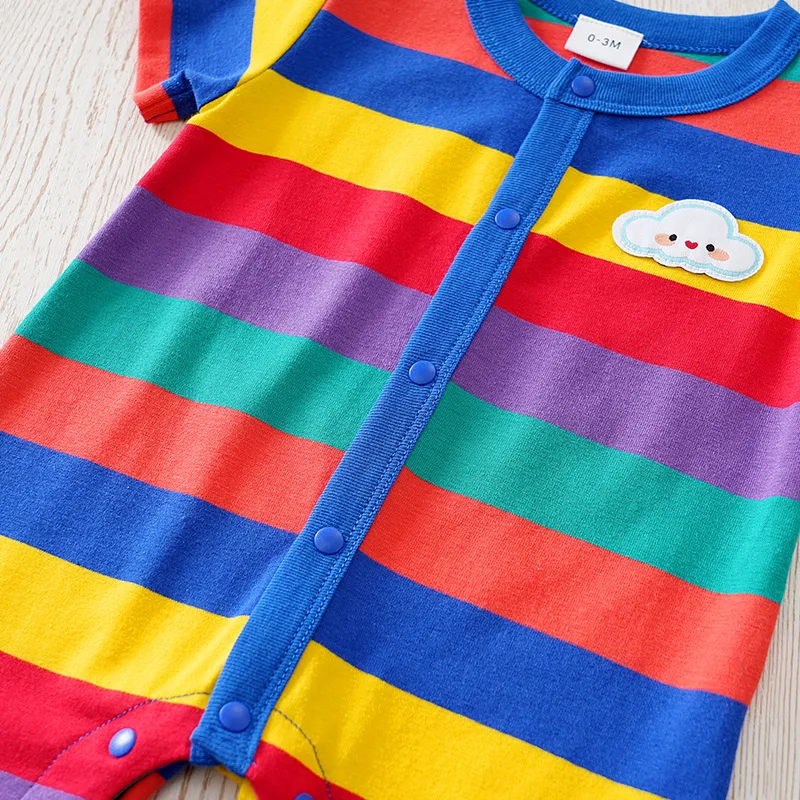 ملابس الأطفال حديثي الولادة بألوان قوس قزح من القطن على الموضة بدلة للأطفال الرضع بأكمام قصيرة من قطعة واحدة بدلة قطعة واحدة رومبير صيفي #4
