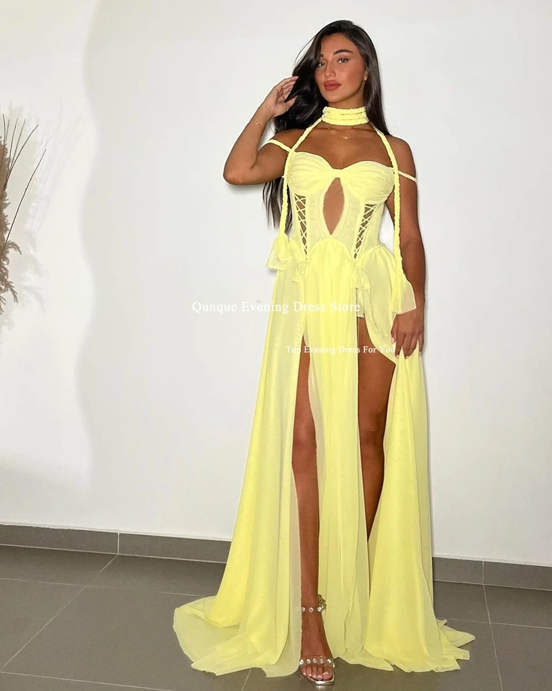 Qunque Elegant Dubai Evening Dress With Scarf A Line Arabic Israel Prom Dress Backless Slit Formal Women Party Gown Customized