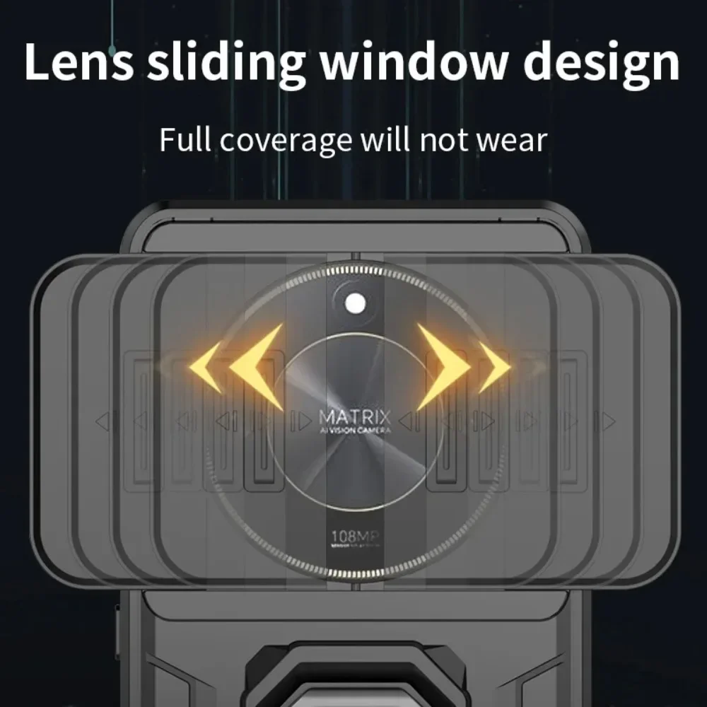 For Honor 90 X9a X9b 90GT 100 200 Pro Magic 5 6 Magic6 Lite Armor Phone Case with Slide Camera Lens Protection Ring Holder