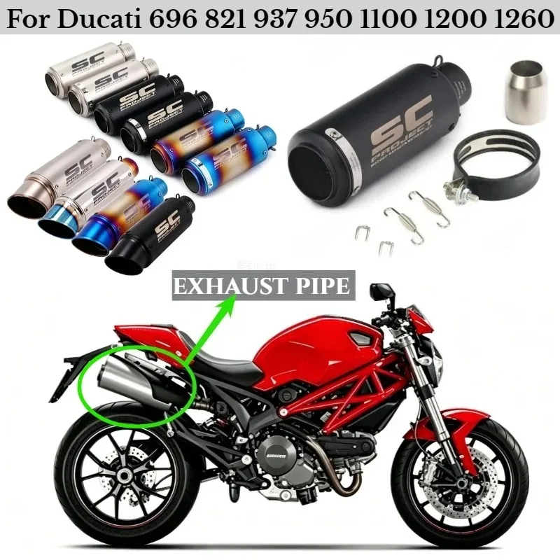 

Motorcycle exhaust pipe SC modified straight exhaust pipe 51MM 60MM interface for Ducati 696 821 937 950 1100 ‌1200 1260