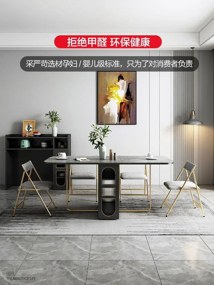 Light Luxury Rock Slab Folding Dining Table, Apartamento pequeno doméstico, moderno