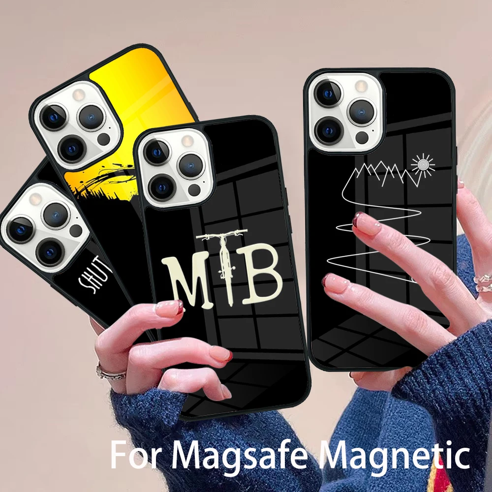 

Mountain Bike Cycling Cyclist Phone Case Magesafe Magnetic Wireless Charge Cover For IPhone 16 11 12 13 14 15 Pro Max Plus Mini