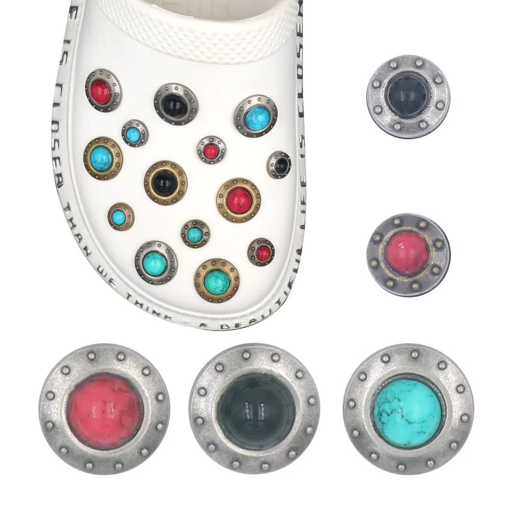 1 Set 16 Pcs Shoe Accessories Charm Detachable Pines Simulated Turquoise Decorations Metal Hole Sandals Ornament Halloween Gift