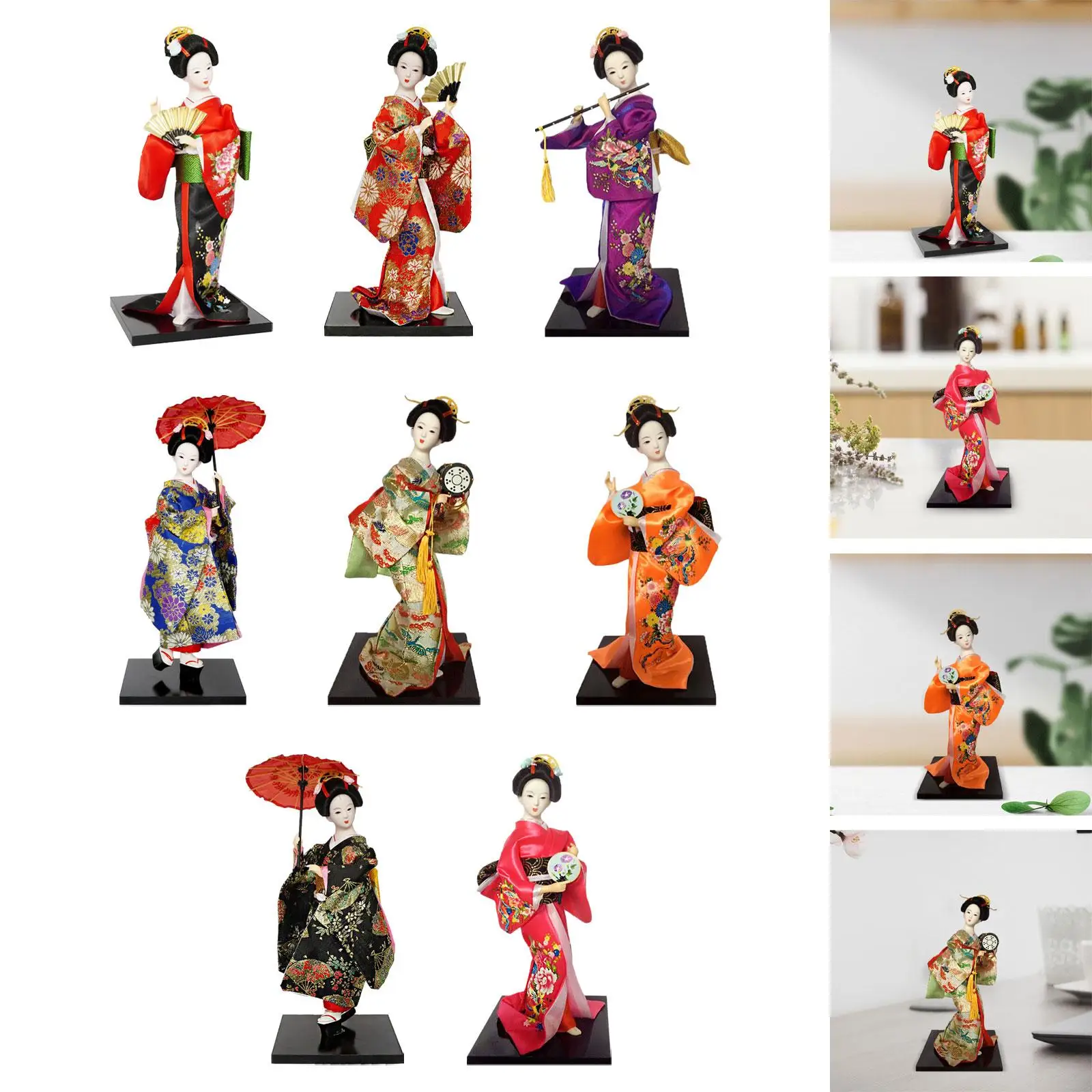 30cm Japanese Kimono Geisha Doll Asian Statue Kabuki Doll for Home Bedroom Store Housewarming Cabinet Collectible Figurine Gift