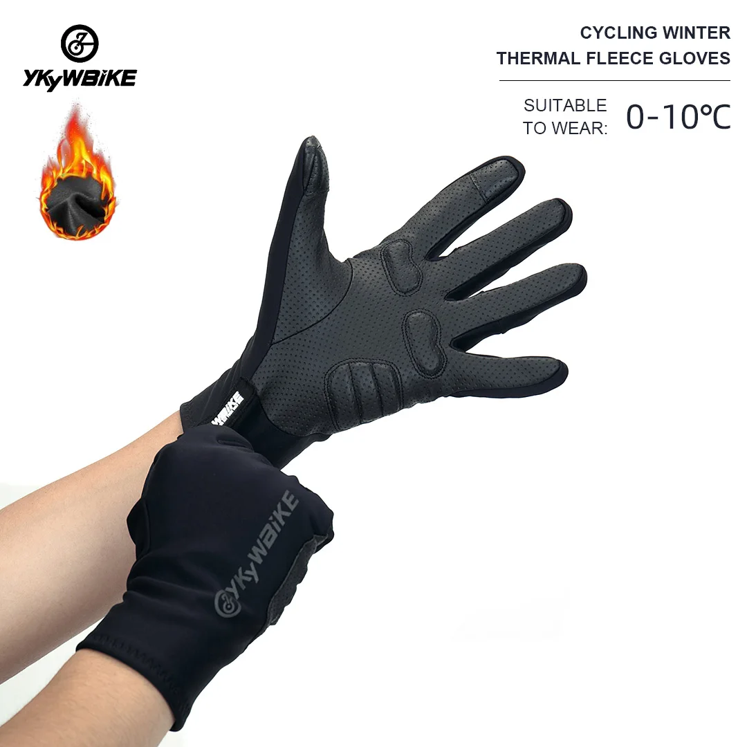 YKYWBIKE Cycling Winter Gloves Thermal Fleece Full Finger Waterproof Windproof Outdoor Sport Bicycle for Bike Motorcycle