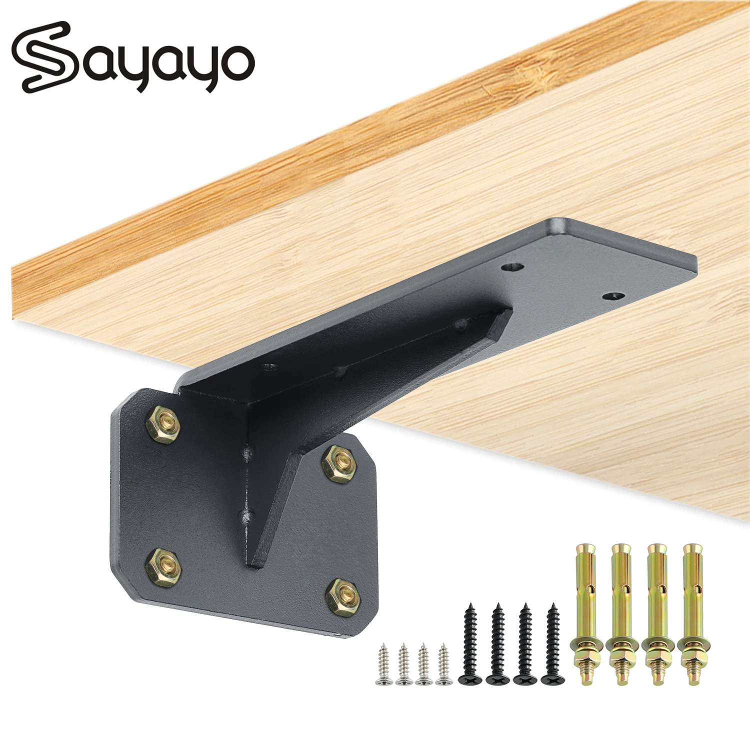 Sayayo 2Pcs Concealed Floating Wall Bracket Stainless Steel L-Bracket Industrial Black Shelf Wall Bracket Hardware Accessories