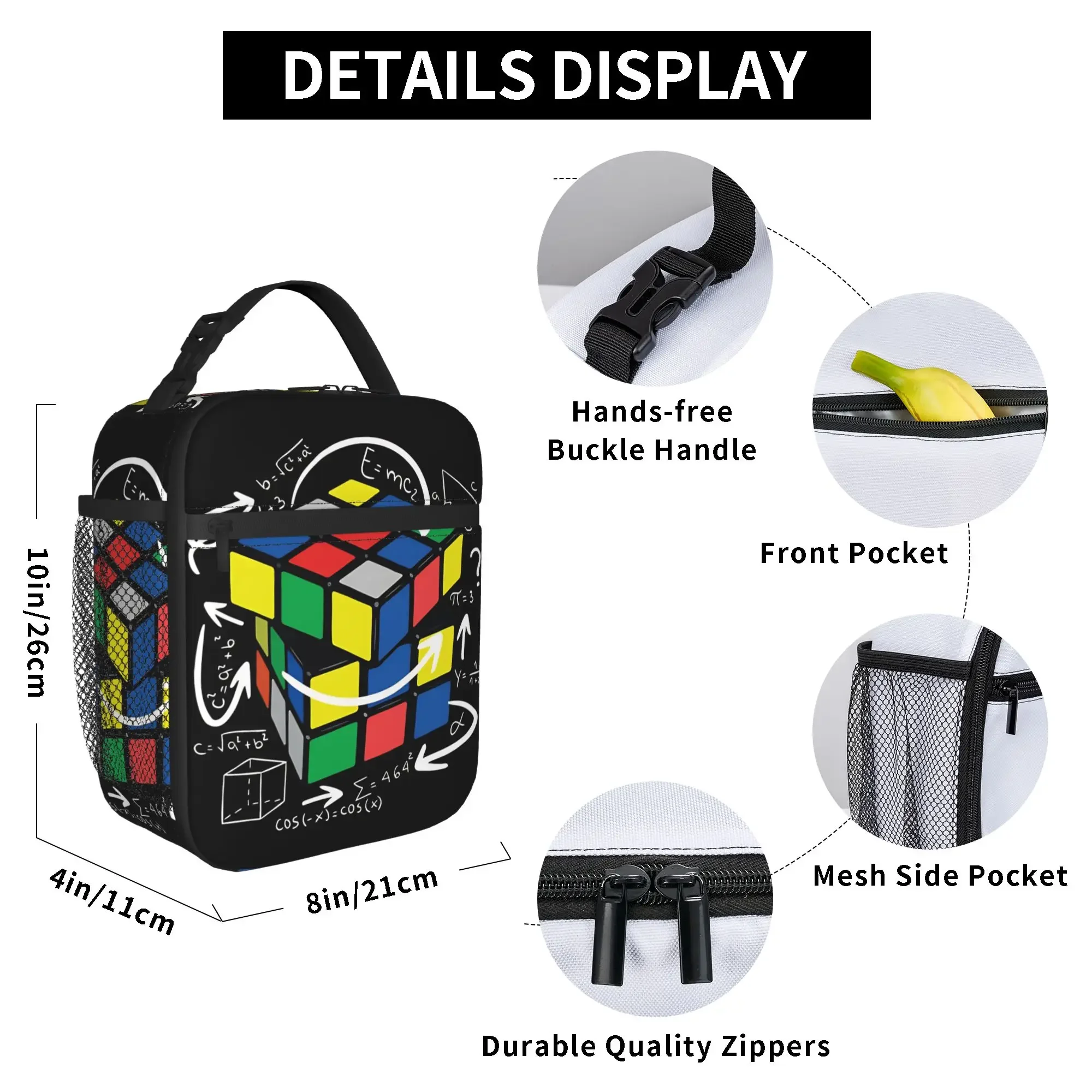 Lunch Bag Math Rubiks Cube Outdoor Picnic Lunch Box For Girls  Cute Portable Print Thermal Lunch Bags