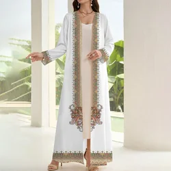 Kimono aperto bianco Abaya musulmano donna due pezzi Islam abito caftano musulmano Kebaya Dubai Arabia Marocain donna abiti a maniche lunghe