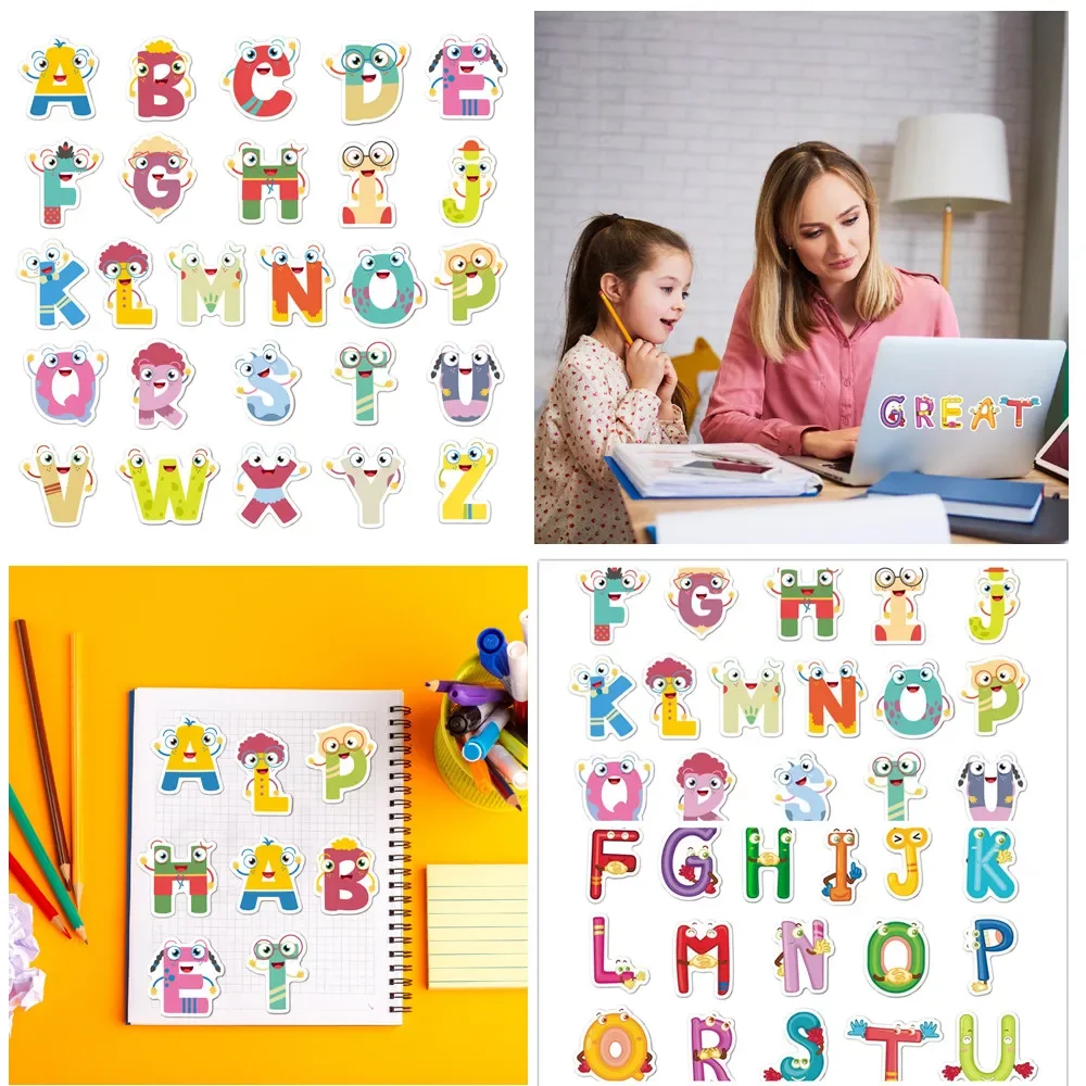 52Pcs Cartoon Alphabet Stickers for Kids Vinyl Waterproof Cute Letters Decals Stikers for Notebook Laptop Water Bottle Scrapbook