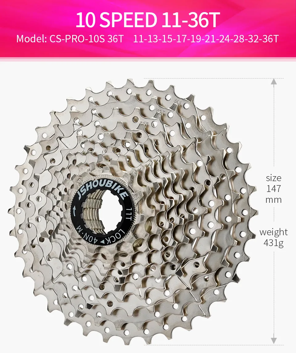 JSHOUBIKE MTB Fahrradkassette 10-Gang Freilauf 32T/36T/40T/42T/46T/50T Kraftsparend/Leichtgewichtig Für SHIMANO/SRAM – Detail 10
