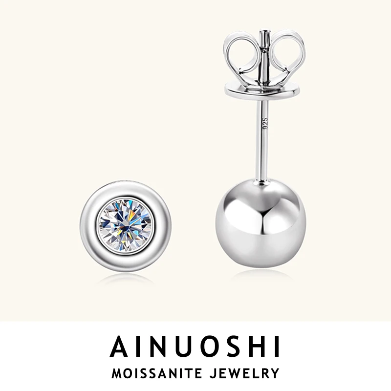 AINUOSHI 925 Sterling Silver Piercing Earring 3.5mm Ball Shape Moissanite Stud Earrings For Women Girls Simple Daily Jewelry