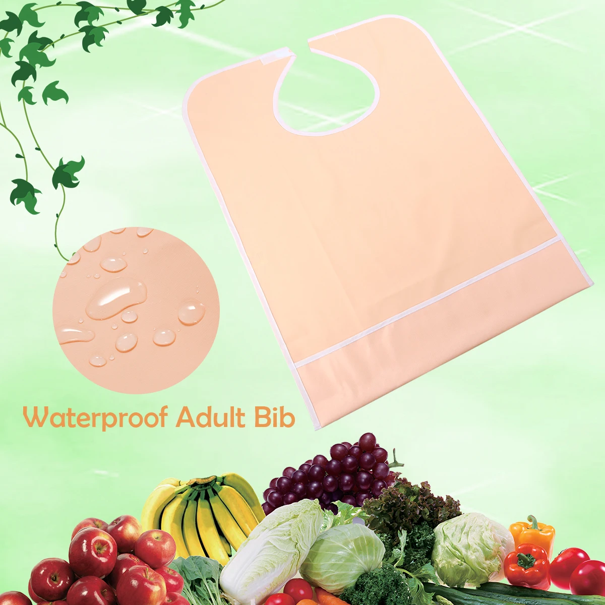 

Розовый водонепроницаемый нагрудник для еды для взрослых с застежками-кнопками Регулируемая ловушка для крошек на шее Свернутый нижний карман Моющийся