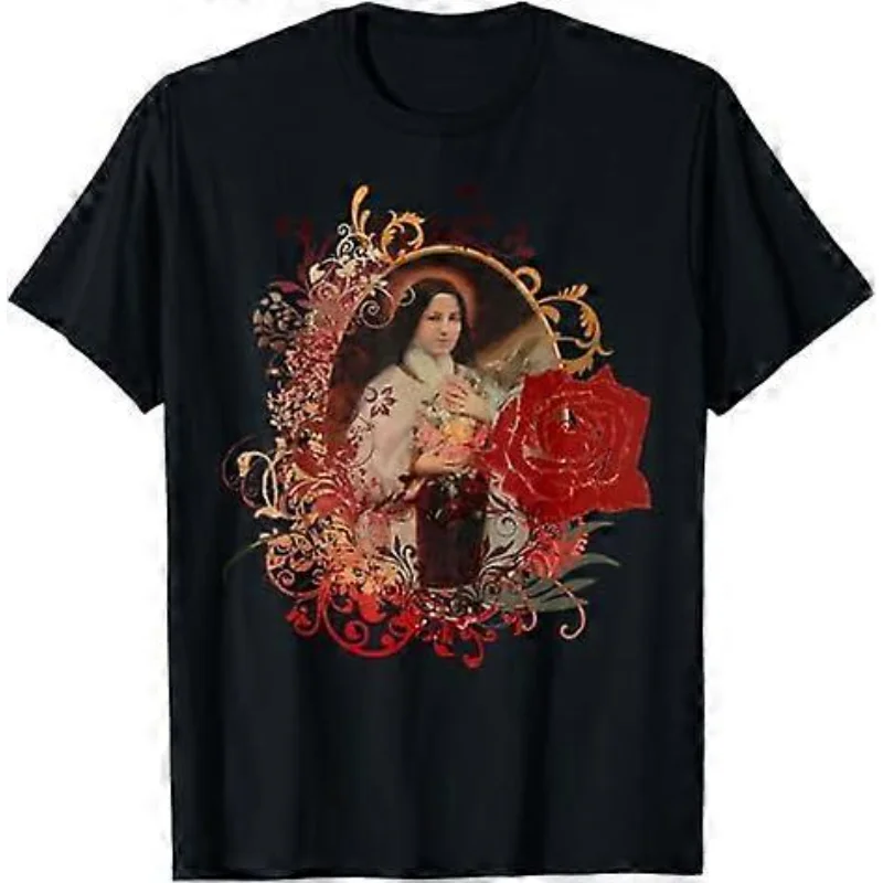 Saint Therese of Lisieux Rose Flower Catholic Gift T-Shirt - UPH110