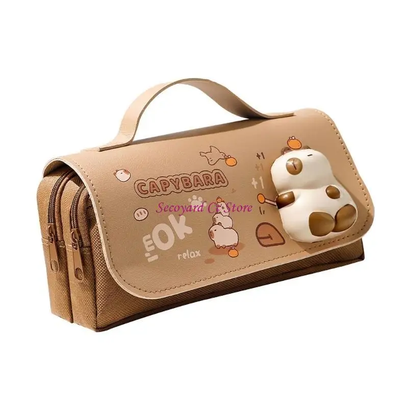 N3UC Cartoon Decompression Pencil Case High Capacity Pen Holder Bag 3 Compartment Portable Pen Organizers Travel Cosmetic Bag
