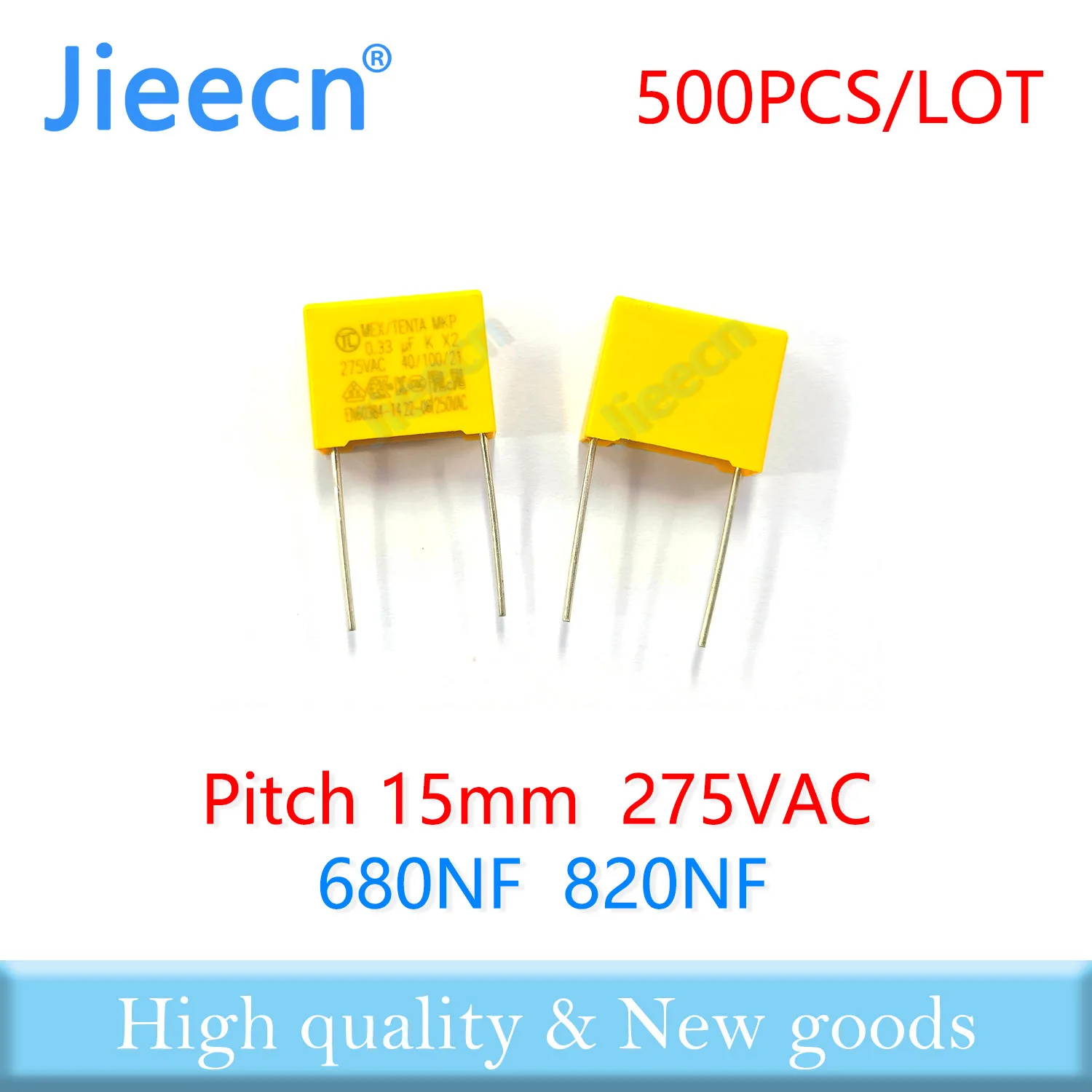 

500PCS Pitch 15mm X2 Safety Correction Capacitor 275VAC 680NF 820NF 684 824 0.68UF 0.82UF High Quality