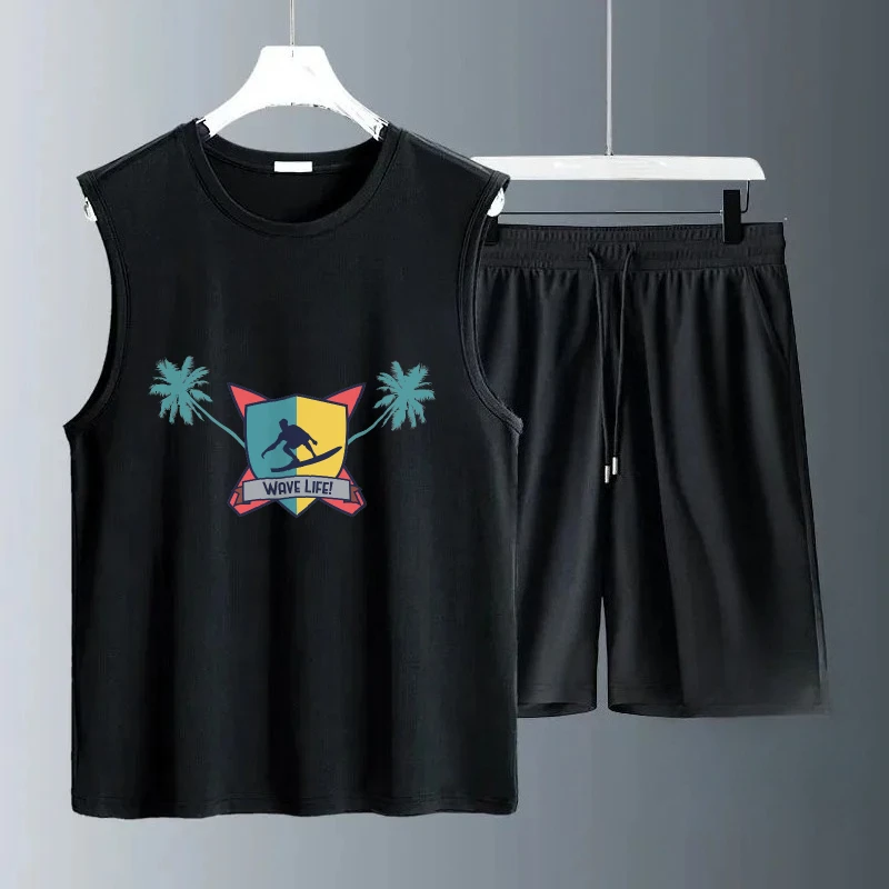 

2025 Summer Casual Men's Set Kitten pattern print Sleeveless Daily Wear Lightweight Comfortable for Men luxury men's clothing