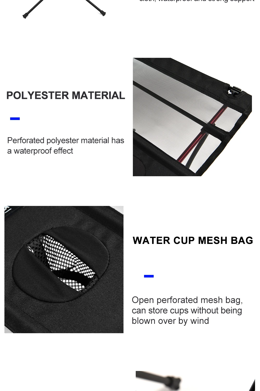 WIDESEA Tragbarer, zusammenklappbarer Campingtisch mit Getränkehaltern und Netztasche, leichter Outdoor-Picknicktisch für Wandern, Reisen, Strand – Detail 4