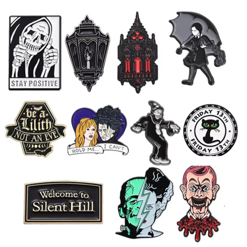 Halloween Horror Enamel Pins Punk Scary Skull Thriller Movie Creative Metal Brooches Lapel Badge Jewelry Gift for Fans Friends