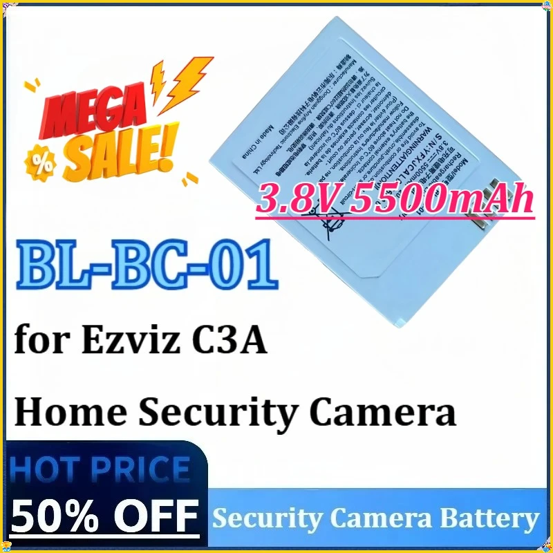 

New BL-BC-01 3.8V 5500mAh 20.9Wh for Ezviz C3A Home Security Camera Batteries Monitoring Wireless Camera Replacement Battery