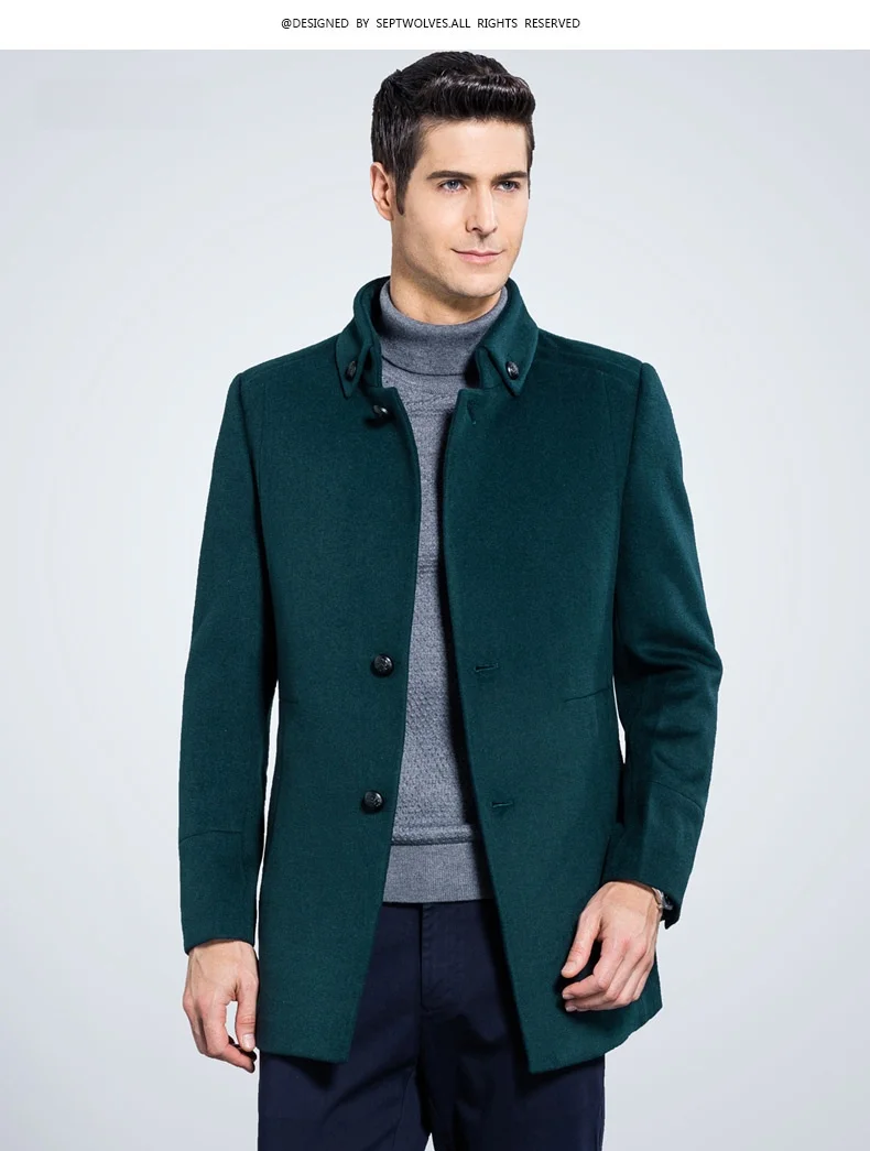 

Woolen Coat Men's Stand Collar Mid-Length Casual Sle Winter Faion Urban American Leisure Cotton Suit Jaet for Dad